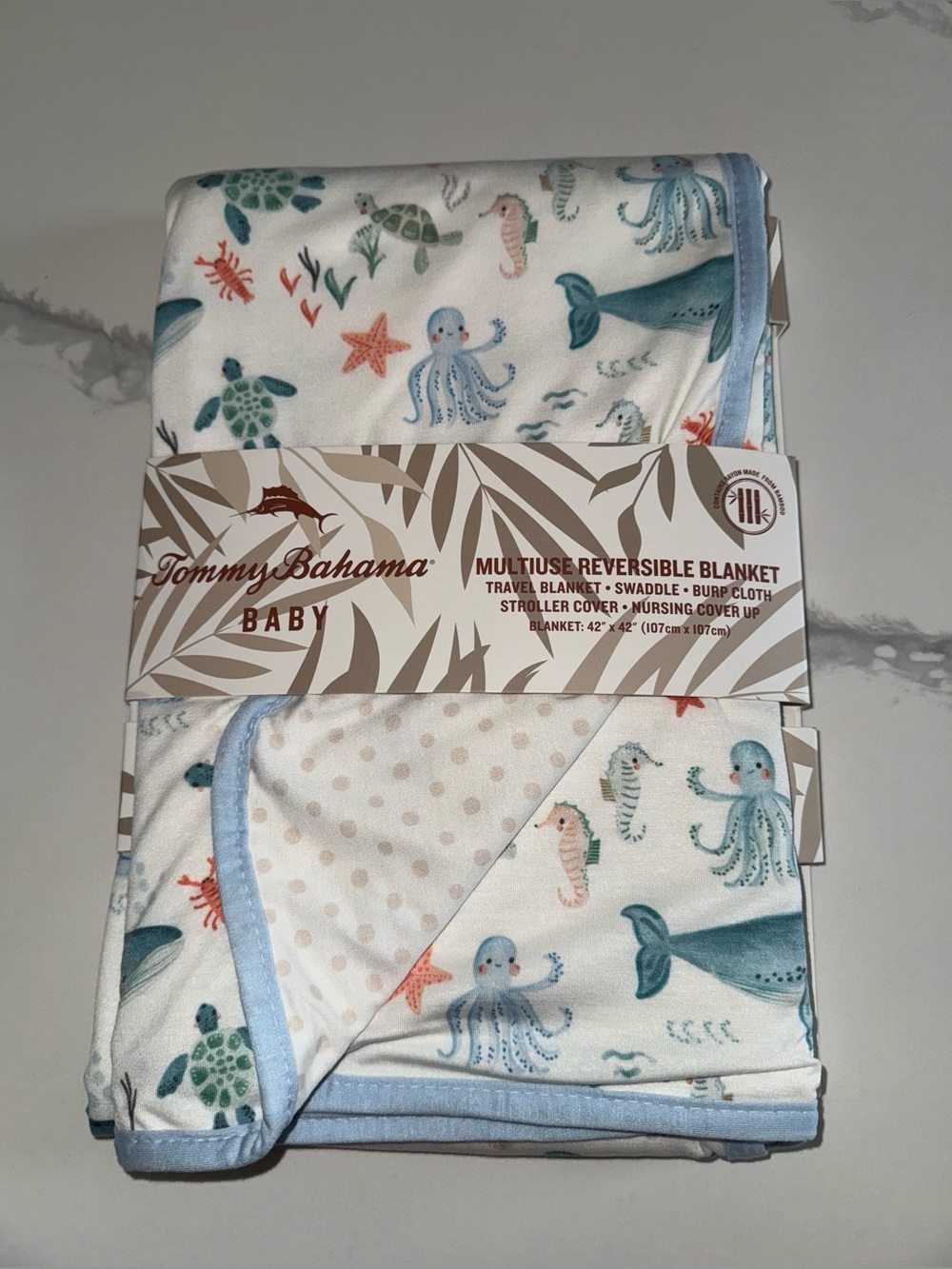 Tommy Bahama Sea Life Oversized Baby Blanket Ocean Turtle Whale NEW